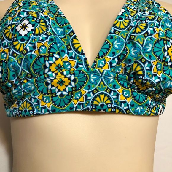 NWT Tropical Escape Swimsuit Top.Floral Print Blue Green Multicolor Yellow SZ 14 - Picture 7 of 7